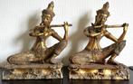 Paar gouden bronzen Boeddhabeelden - Thailand, Antiek en Kunst, Kunst | Niet-Westerse kunst, Ophalen of Verzenden