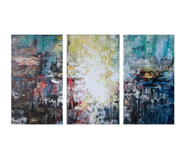 " Valley of Deception " Prachtig Acryl 3 luik, Antiek en Kunst, Kunst | Schilderijen | Abstract, Ophalen of Verzenden