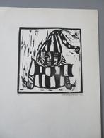 wit zwart houtsnede 2/3 Gesigneerd Johnny Defosse Clown Nar, Antiek en Kunst, Kunst | Etsen en Gravures, Verzenden