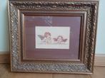 Borduurwerk ingelijst – 42x37 – 2 engelen, Moins de 50 cm, Enlèvement, Utilisé, Autres types