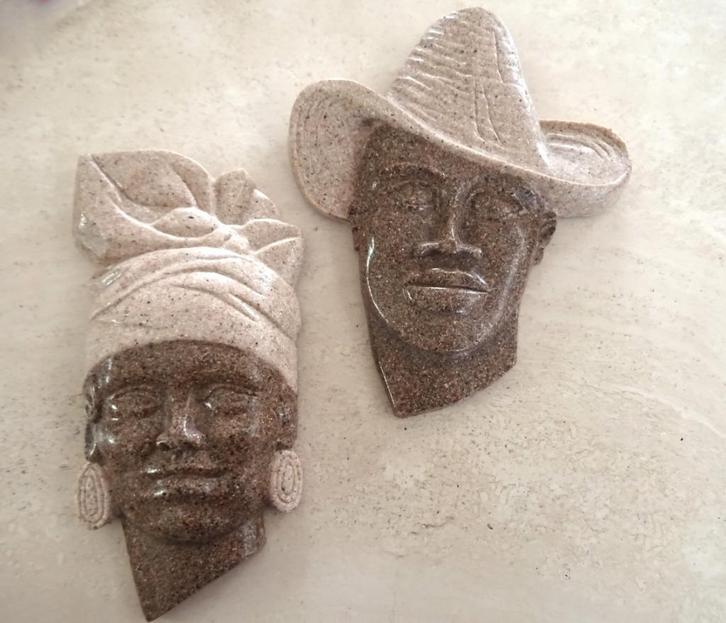 Creoolse Sand Art: prachtige wanddecoraties, man en vrouw, Antiek en Kunst, Kunst | Niet-Westerse kunst, Ophalen of Verzenden