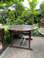 Houten tuintafel met 2 bijhorende stoelen, Ophalen, Gebruikt, Rond, Hout