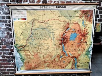 Oude   schoolkaart van  Belgische   congo, Antiek en Kunst, Antiek | Schoolplaten, Ophalen