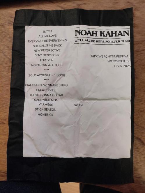 Setlist Noah Kahan op Rock Werchter 2025, Verzamelen, Overige Verzamelen, Zo goed als nieuw, Ophalen of Verzenden