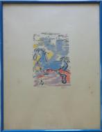 IRENE BATTAILLE / PAARDENKERMIS / KLEURLITHO / 46x36cm KADER, Ophalen of Verzenden
