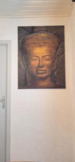 Schilderij Boeddha hoofd 80x110cm, Ophalen, Zo goed als nieuw, Schilderij, 75 tot 100 cm