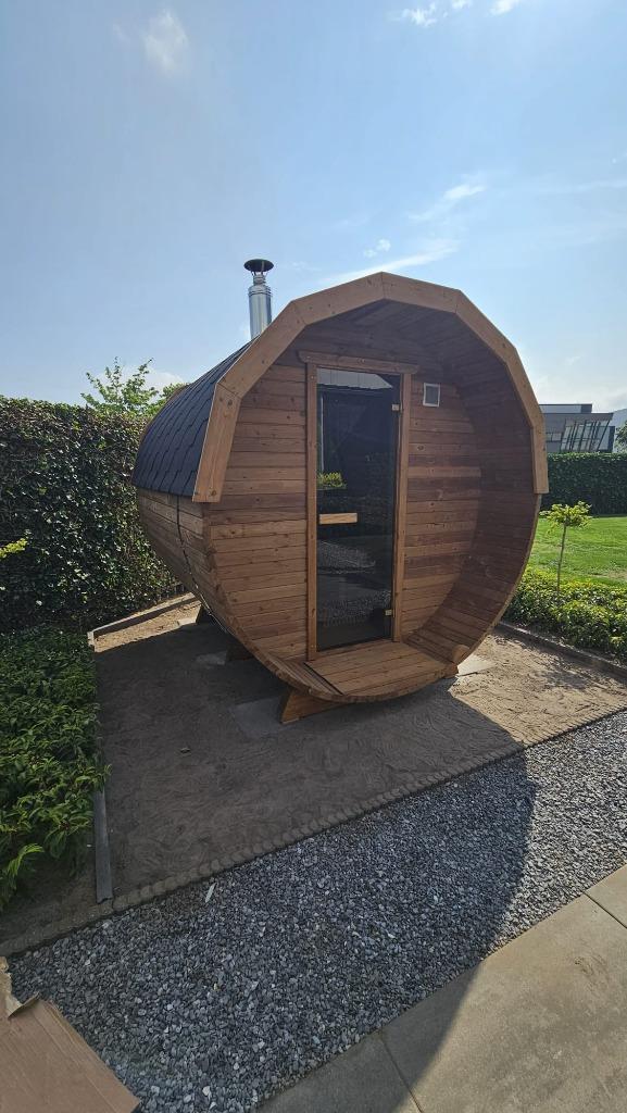 2.5M Barrel Sauna van donker, Scandinavisch grenenhout, Sports & Fitness, Sauna, Neuf, Sauna complet, Envoi