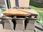 Luxe Teak Tuinset met 6 Rotan Stoelen – Zo Goed als Nieuw!, Tuin en Terras, Tuinsets en Loungesets, Ophalen, Zo goed als nieuw