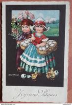 Carte postale VINTAGE JOYEUSES PÂQUES 1932 / Enfants aux oeu, Collections, Affranchie, Enfants, Enlèvement ou Envoi, Avant 1920