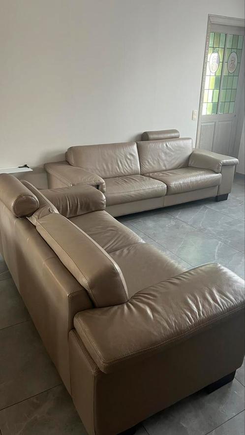 Lederen salon (4 en 3 zit), Huis en Inrichting, Zetels | Complete zithoeken, Gebruikt, Ophalen