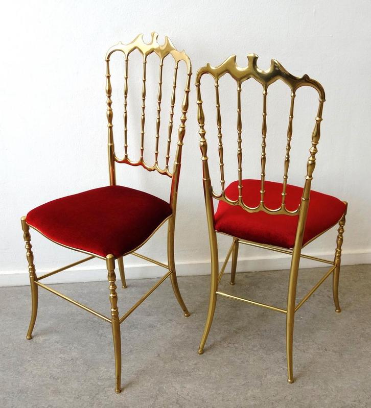 Vintage Chiavari stoel Hollywood Regency messing 1 van 2, Maison & Meubles, Chaises, Utilisé, Rouge, Enlèvement