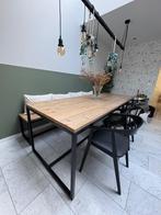 Industriële tafel met metalen onderstel (bank inclusief), Huis en Inrichting, Tafels | Eettafels, Ophalen, 200 cm of meer, 50 tot 100 cm
