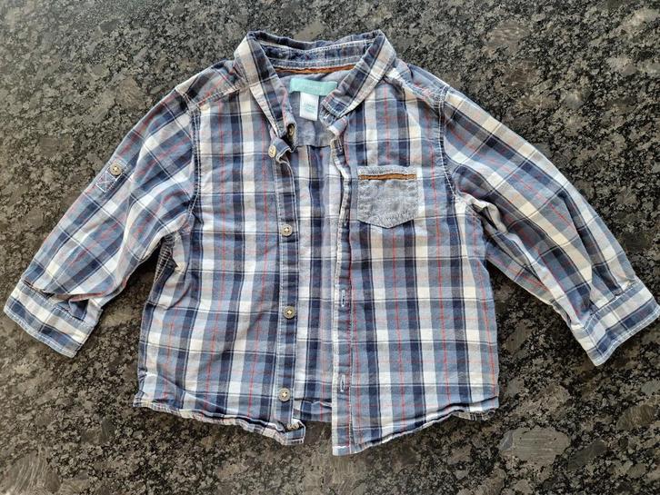 Obaïbi geruit hemd, maat 74 (12 maanden), zo goed als nieuw, Kinderen en Baby's, Babykleding | Maat 74, Zo goed als nieuw, Jongetje