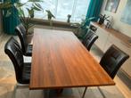 Uitschuifbare tafel in notelaar, musterring nieuwstaat, Ophalen, Modern design, 200 cm of meer, 50 tot 100 cm