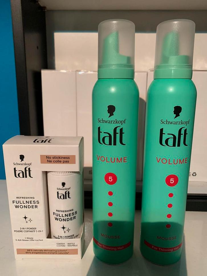ONGEBRUIKT! Taft “volume” haarmousse. Normaal €6,99…nu €5,50, Handtassen en Accessoires, Uiterlijk | Haarverzorging, Nieuw, Gel, Wax, Haarlak of Mousse