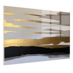 Paysage avec peinture abstraite noire et dorée sur verre 105, 100 à 125 cm, Envoi, Création originale, 50 à 75 cm