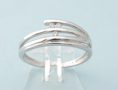 Moderne 18 karaat Wit Gouden Damesring Ring 3 Diamanten M16, Handtassen en Accessoires, Ringen, Nieuw, Dame, Kleiner dan 17, Wit