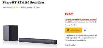 Sharp HT-SBW182 soundbar, Audio, Tv en Foto, Soundbars, Ophalen, Met externe subwoofer, Zo goed als nieuw