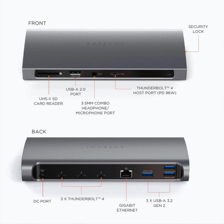 Satechi Thunderbolt 4 Dock, Computers en Software, Dockingstations, Zo goed als nieuw, Docking station, Laptop, Ophalen