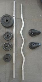 halterstang, halter curl - stang + 2x  Halters + gewichten, Sport en Fitness, Ophalen, Zo goed als nieuw