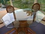 Tafel met 4 stoelen in rotan, kussens Hartman inbegrepen, Huis en Inrichting, Ophalen, Gebruikt, Rond, Vier personen