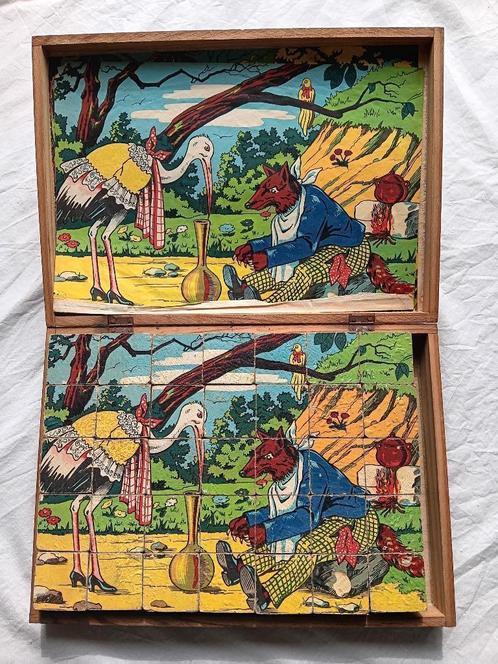Vintage Franse lithografische blokpuzzel, ca. 1950, Antiek en Kunst, Antiek | Speelgoed, Ophalen of Verzenden