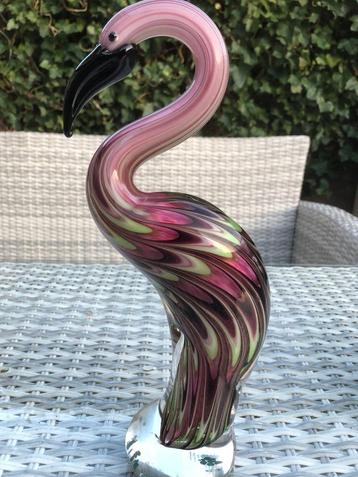 sculptuur glas glazen flamingo vogel pink