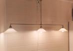 Grote hanglamp in geborsteld chroom en glazen kappen B 135, Zo goed als nieuw, Ophalen, 75 cm of meer, Glas
