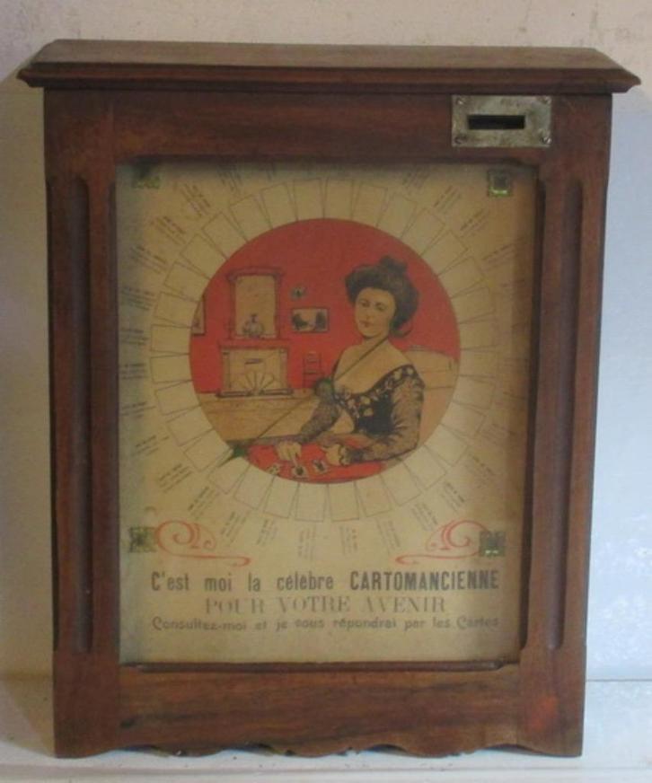 antieke kermis munt automaat kaartlegster waarzegger, Antiek en Kunst, Curiosa en Brocante, Verzenden