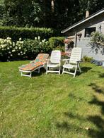 2 tuinzetels + 1 ligzetel met kussen, Ophalen, Gebruikt, Kunststof, Verstelbaar