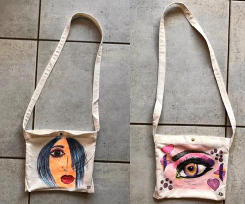 Kleine tote bag/schoudertas met 2 unieke designs NIEUW, Handtassen en Accessoires, Tassen | Schoudertassen, Nieuw, Beige, Ophalen of Verzenden
