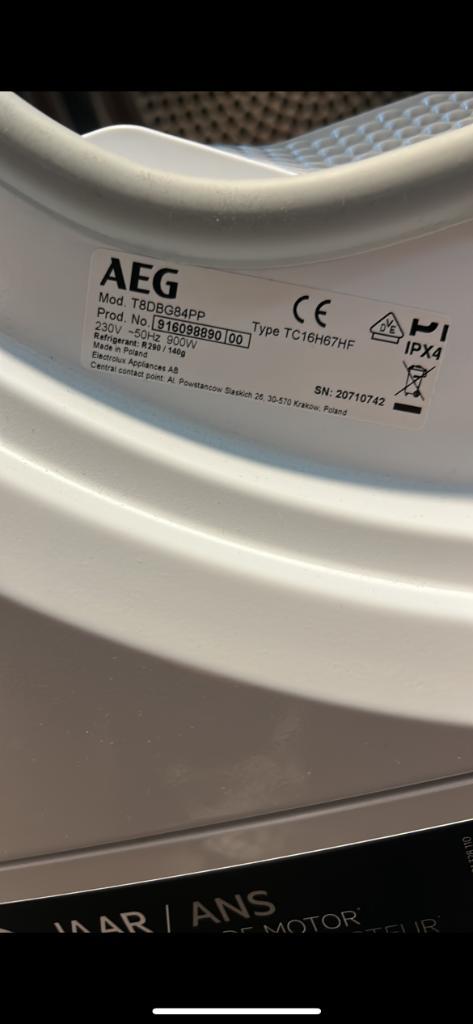 AEG droogkast (nieuwstaat), Electroménager, Sèche-linge, Comme neuf, À condensation, Élévateur, 8 à 10 kg, 85 à 90 cm, Phase anti-froissage