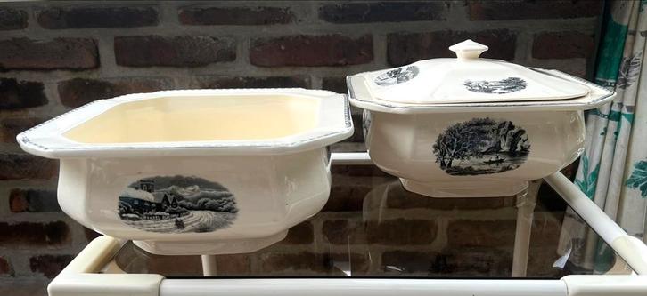 Vierkante terrines Societe Ceramique Maestricht landschap, Antiek en Kunst, Antiek | Schalen, Ophalen of Verzenden