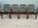 Vintage set van 4 rotan stoelen jaren 70, Tuin en Terras, Ophalen of Verzenden, Gebruikt, Rotan