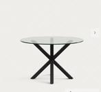 Glazen ronde tafel zwarte poten 120cm, Huis en Inrichting, Ophalen, Modern, industrieel, 100 tot 150 cm, Rond