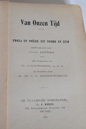 Boek "Van onzen tijd", proza en poëzie uit noord en zuid.  beschikbaar voor biedingen