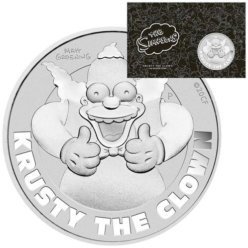 The Simpsons - Krusty the Clown - 1 Oz Zilver 2020 in kaart, Postzegels en Munten, Munten | Oceanië, Losse munt, Zilver, Ophalen of Verzenden