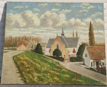 Huile sur toile village signe j Gabriel 1982