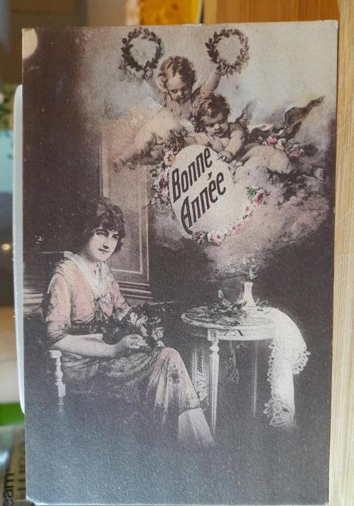 Antieke postkaart, nieuwjaar, ingekleurd, WO 1, (Jabbeke?), Verzamelen, Postkaarten | België, Gelopen, West-Vlaanderen, Voor 1920