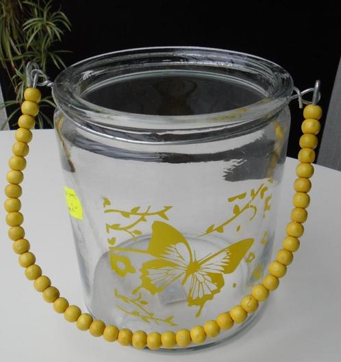 GROTE GLAZEN POTTEN WINDLICHT MET DECOR VLINDER EN HENGSEL, Huis en Inrichting, Woonaccessoires | Vazen, Nieuw, Minder dan 50 cm