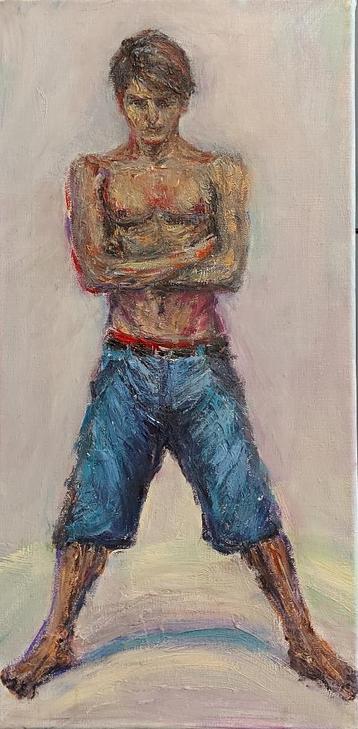 Mooi expressief olieverfschilderij 'Tough Guy' beschikbaar voor biedingen
