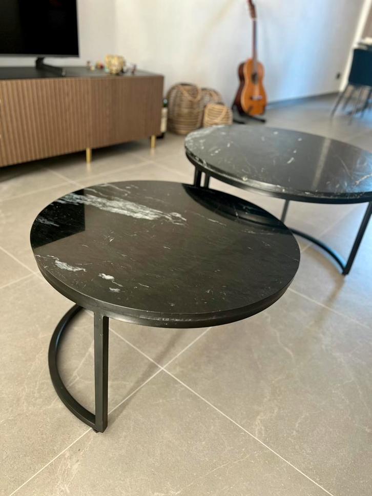 2 delige set bijzettafels, Huis en Inrichting, Tafels | Bijzettafels, Zo goed als nieuw, Rond, 45 tot 60 cm, Ophalen of Verzenden