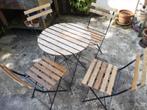 Ensemble table et 4 chaises en bois avec pied métallique, Jardin & Terrasse, Ensembles de jardin, Bois, 4 places, Enlèvement, Utilisé