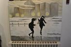 Wintergezicht Twee dames wandelend in de sneeuw/veel wind, Antiek en Kunst, Kunst | Schilderijen | Modern, Ophalen