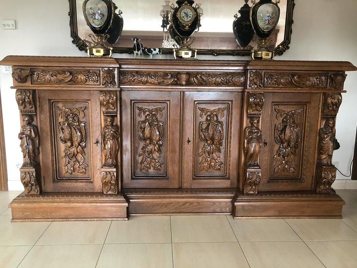 Volledige mooi gesculpteerde massief eiken eetkamer, Huis en Inrichting, Kasten | Dressoirs, Gebruikt, Eikenhout, Ophalen