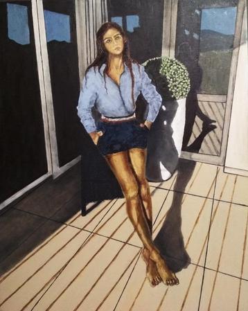 “Op de veranda” Schilderij   beschikbaar voor biedingen