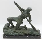 Art Deco beeld Roeier , kunst brons op marmer , get. Ouline, Antiquités & Art, Art | Sculptures & Bois, Enlèvement