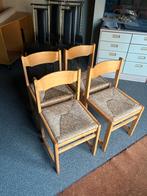 LOT 106: 4 stoelen tijdloos lichtbruin rieten zitvlak, Huis en Inrichting, Ophalen