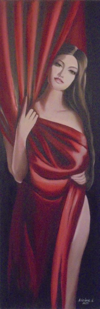 olieschilderij Shyness 2 (40x120cm) beschikbaar voor biedingen