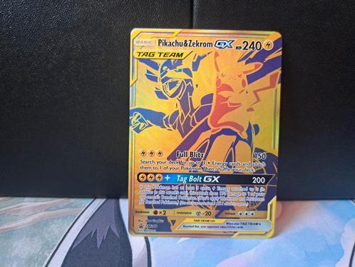 Pikachu & Zekrom Gx gold card, Hobby en Vrije tijd, Verzamelkaartspellen | Pokémon, Nieuw, Losse kaart, Foil, Ophalen of Verzenden
